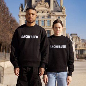 NWOT French Abroad "Sacrebleu" Unisex Pullover Sweatshirt in Black, Size XL